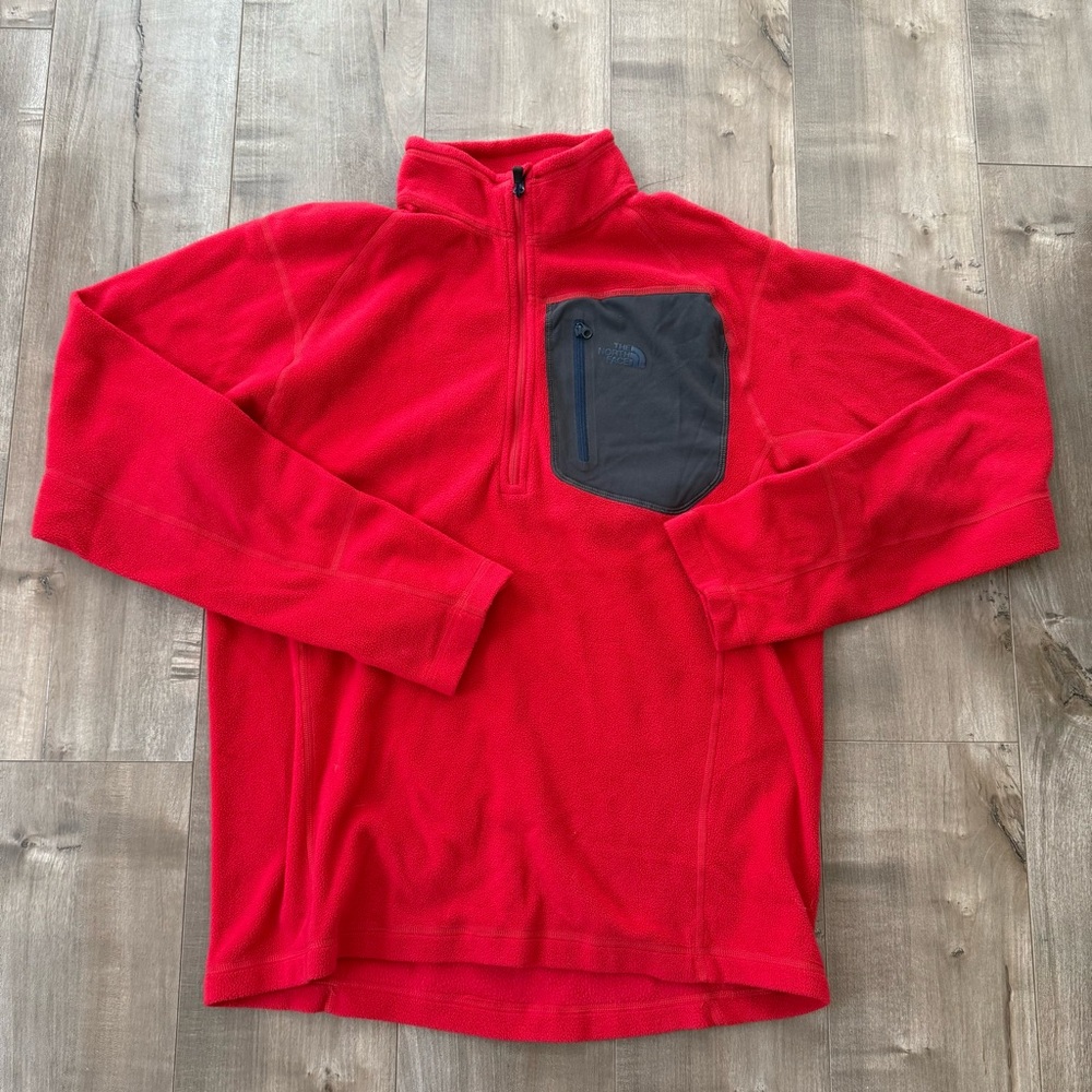 The North Face Polartec Fleece Pullover Quarter Zip Men Small Red Zip Pocket